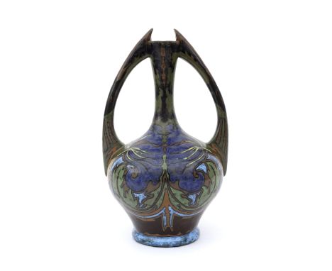 De Distel, Amsterdam A ceramic two-handled vase decorated on both sides with stylised floral pattern, circa 1900, with painte