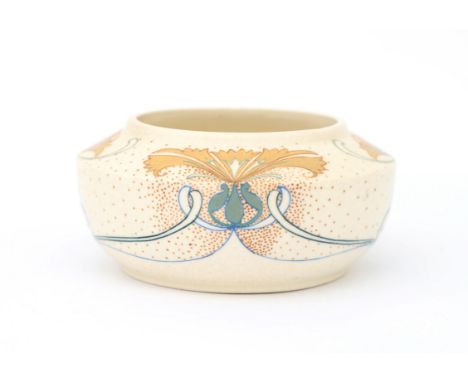 N.V. Arnhemsche Fayencefabriek A matt white glazed ceramic bowl with stylised linear and floral pattern, designed by Klaas Ve