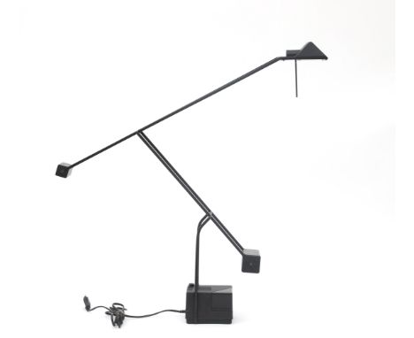 Fase, Madrid An adjustable black lacquered metal and plastic counter balance halogen desk lamp, 1980s, marked underneath with