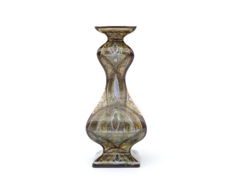 De Distel, Amsterdam A square compressed gourd-shaped ceramic vase decorated with stylised floral pattern, circa 1900, with p