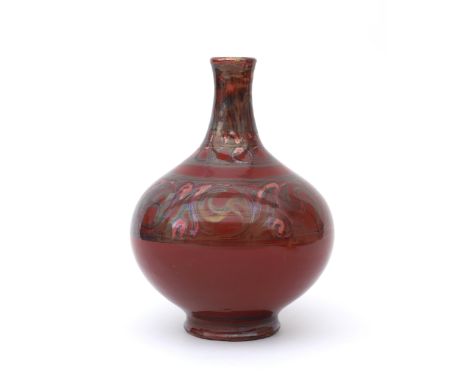 Mobach, Utrecht A flask-shaped ceramic vase decorated with lustre glaze pattern, marked underneath KAMO, 1920s, glaze failure