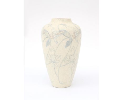 Fa. Jb Vet &amp; Co, Purmerend A matt white glazed ceramic vase decorated with repeating floral pattern all around, 1903-1906