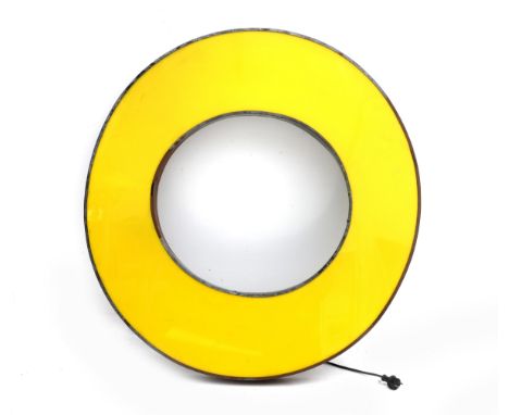  A large yellow lucite and metal wall lamp shaped as an O. 111 x 115 x 8,5 cm. (hxwxd)