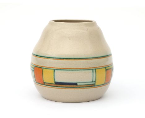 Potterie Kennemerland, Velsen A ceramic vase decorated with squares in colours on cream ground, signed with painted manufactu