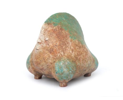 Hans de Jong (1932-2011) A ceramic figure, "Dier met hoge kam" (Animal with tall comb), green, brown and white glazed, 1991, 