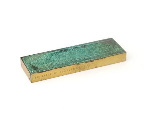 Gio Ponti (1891-1979) A green glazed ceramic pen tray in brass frame, this pen tray was issued as a promotional gif and was c