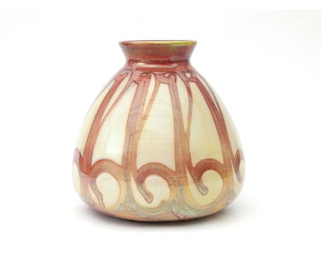 Mobach, Utrecht A ceramic vase decorated with curvy red lustre glazed lines, on white ground, signed underneath with impresse