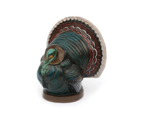 Tjipke Visser (1876-1955) A rare moulded ceramic figure of a turkey, polychrome decorated, signed with moulded monogram and i