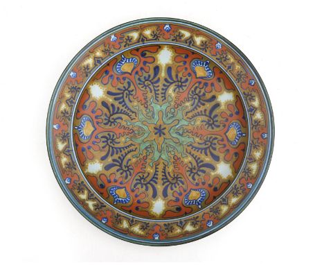 Plateelbakkerij Zuid Holland, Gouda A ceramic wall plate, pattern 'Rhodian', signed to the reverse with painted manufacturer'