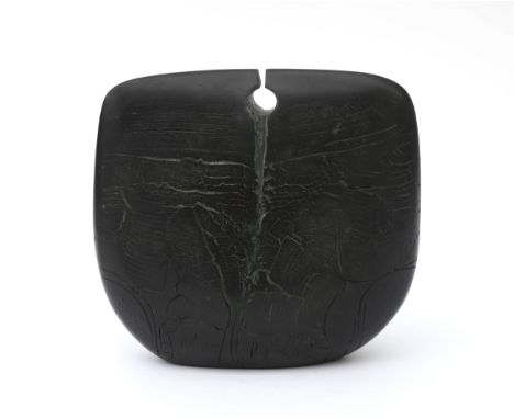 Peter Hayes (1946) A ceramic object with gap, glazed in shades of green, polished surface, 1998, marked and with year. 22 x 2
