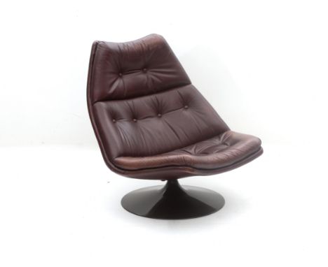 Geoffrey Harcourt (1935) A F510 revolving chair, brown leather upholstered and brown lacquered plastic base, produced by Arti