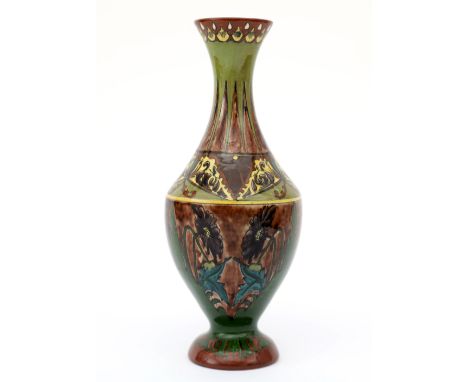 Wed. Brantjes &amp; Co., Purmerend A ceramic vase decorated with flowers, circa 1900, painted manufacturer's marks underneath