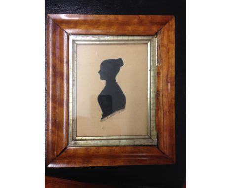19th century British school, silhouette portrait study, dated 1838, within walnut frame, H.13cm L.9.5cm, together with other 