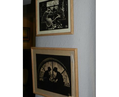 Pavel Yakushev (20th century Russian school). Silhouette study, wood block print, signed in pencil lower right, together with