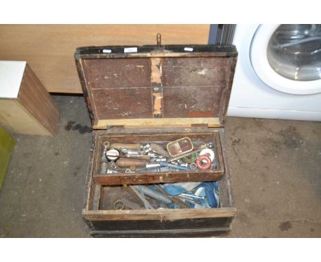 Wooden toolbox and contents