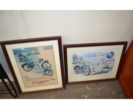 Two reproduction motorcycling prints, f/g