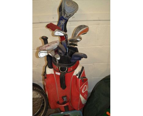 Calloway golf caddy and assorted clubs