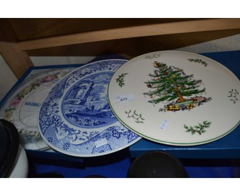 Spode cake plate together with another by Royal Worcester and a Christmas Spode plate
