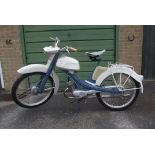 A 1964 NSU Quickly S2/23, registration number CTE 619B, chassis number 1023262, blue and grey.