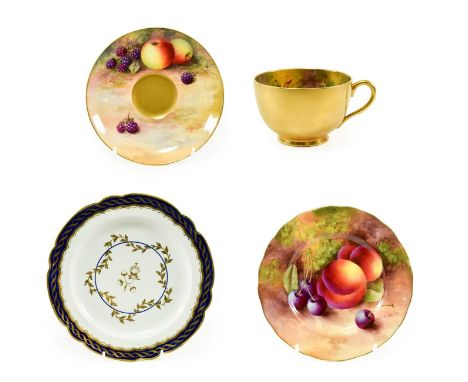 A Royal Worcester Porcelain Matched Teacup, Saucer and Tea Plate, 1928, 1930 and 1932, painted by Edward Townsend, Thomas Loc