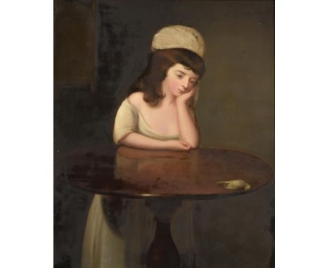 ~ Attributed to George Roth (fl. 1742-1778) Portrait of Miss Olivia Hardress Waller standing at a table lamenting the death o