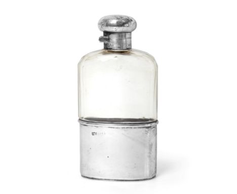 ~ An Edward VII or George V Silver-Mounted Glass Spirit-Flask, by Neal Brothers, London, Circa 1910, the facetted glass body 