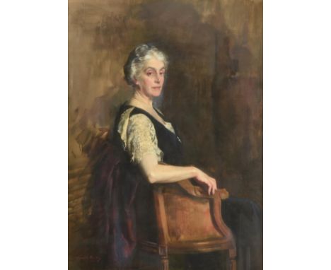~ Sir Oswald Birley (1880-1952)  Portrait of Francis Pike nee Critchley of Salwick Hall, Lancashire, seated in a chair  Signe