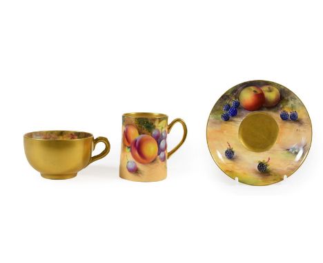 A Royal Worcester Cabinet Cup and Saucer, by Reginald Austin and William Ricketts, 1923 and 1924, painted with still lives of