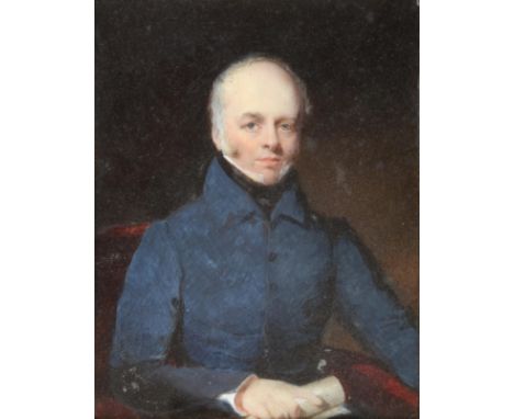 ~ Circle of James William Childe (1778-1862) Portrait of Richard Edensor Heathcote, seated, half length, wearing a blue velve