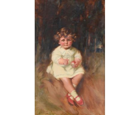 ~ James Peter Quinn (1869-1951) Australian Portrait of Col. Heathcote as a child, holding an apple Signed, oil on canvas, 118