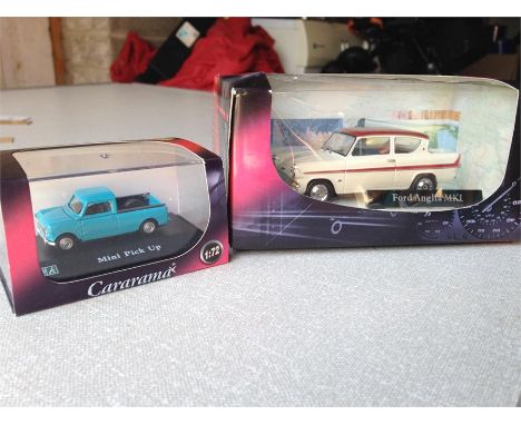 Caramax Models - Ford Anglia MKII Scale 1:43 &Mini Pick Up Scale 1:50 Die Cast Metal. Unused, Good condition.