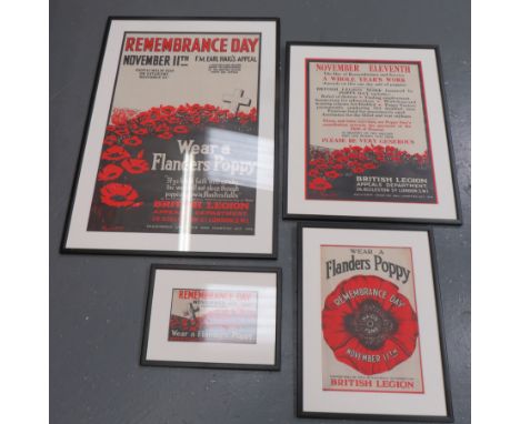 Set of Early 1920's "Flanders Poppy" Remembrance Posters consisting 28 x 18 inch, black and red printed poster for the Novemb