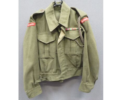 1937 Pattern Australian Made Middlesex Regiment Battledress Jacket khaki green woollen, single breasted, closed collar, short