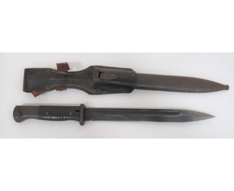 Early War WW2 German K98 Bayonet&nbsp; 9 3/4 inch, single edged, blued blade with fuller. &nbsp;Forte with maker "Jos. Courts