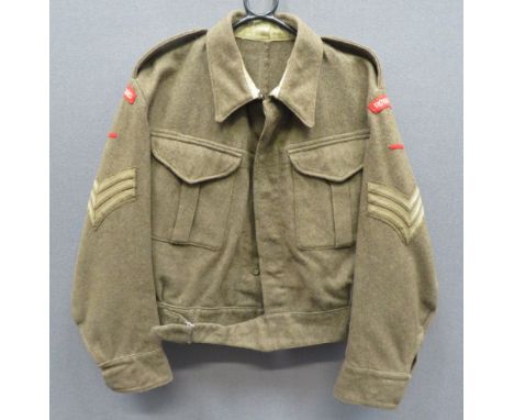 1937 Pattern Royal Fusiliers NCO's Battledress Jacket khaki woollen, single breasted, closed collar, short jacket. &nbsp;Lowe