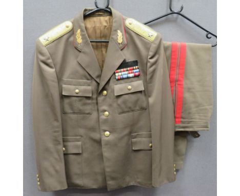 Modern Eastern Bloc Officer's Tunic khaki brown, single breasted, open collar tunic. &nbsp;The collar with red edge piping an