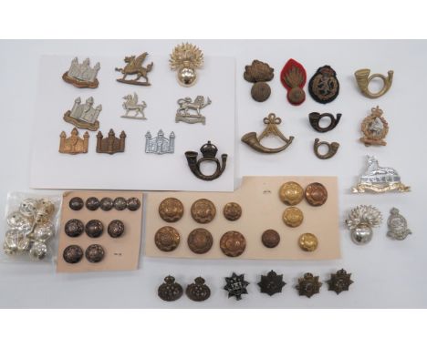 Military Cap, Collar Badges and Buttons collars include pair darkened KC AVC ... White metal Herefordshire ... Gilt Cambridge