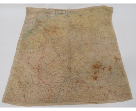 WW2 RAF/SOE Silk Escape Map Of Europe coloured printed silk, double sided map C &amp; D covering Holland, Belgium, France, Ge