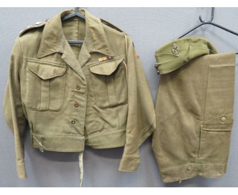 1937 Pattern REME Officer's Battledress Jacket, Trousers and FS Cap khaki woollen, single breasted, converted open collar, sh