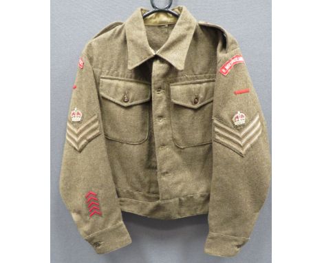 1940 Pattern Royal Northumberland Fusiliers NCO's Battle Dress Jacket khaki woollen, single breasted, closed collar, short ja