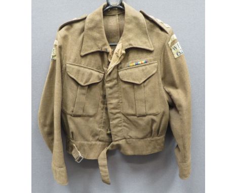 1937 Pattern Home Guard Officer's Battledress Jacket khaki woollen, single breasted, closed collar, short jacket. &nbsp;Lower