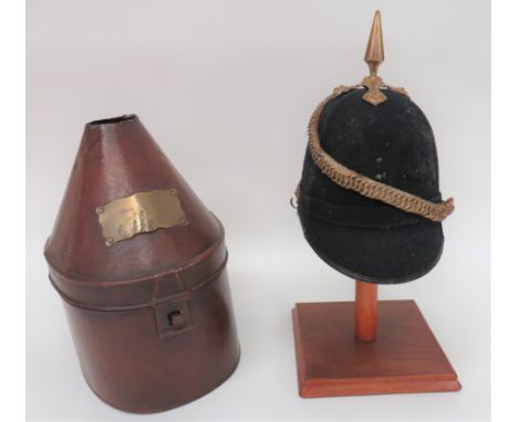 1911 Dated Other Ranks Home Service Helmet dark blue cloth, four panel crown. &nbsp;Rounded front peak and rear brim with bla