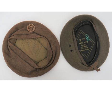 1945 Dated Hampshire General Service Beret khaki, woollen crown, body and sweatband. &nbsp;WW2 plastic economy Hampshire badg