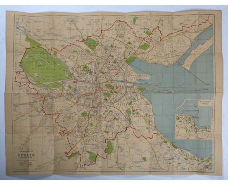 Geographia Plan of Dublin, folding map sectionalised into 36 and cloth backed, 75cm x 97cm; Bacon’s New Plan of Portsmouth, f