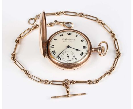A 9ct gold bar and oval link Albert watch chain, fitted with a 9ct gold T-bar, a 9ct gold swivel and a gold boltring, weight 