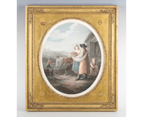After William Hamilton - February; September, a pair of colour stipple engravings by Bartolozzi, oval, each 33cm x 27cm, with