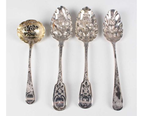 A George III silver Old English pattern tablespoon, later embossed and engraved with fruit, London 1792 by George Gray, lengt