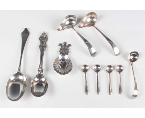 An Elizabeth II silver caddy spoon with scallop shell bowl and Prince of Wales plumes handle, Sheffield 1981 by Roberts &amp;