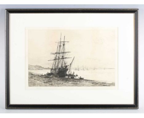William Lionel Wyllie (British 1851-1931) - Unloading a leaky tender ship, etching, signed in pencil lower left, 23cm x 35cm,