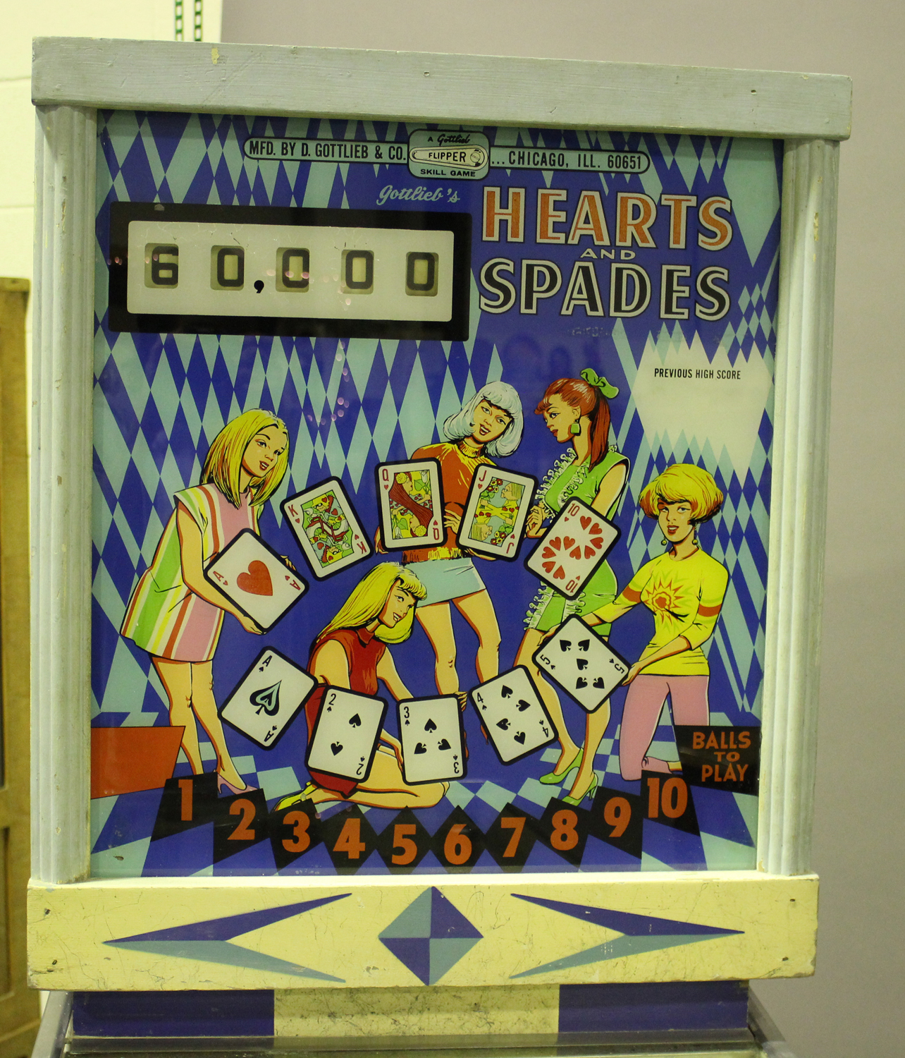 A Hearts and Spades pinball machine by D. Gottlieb & Co, Chicago, circa